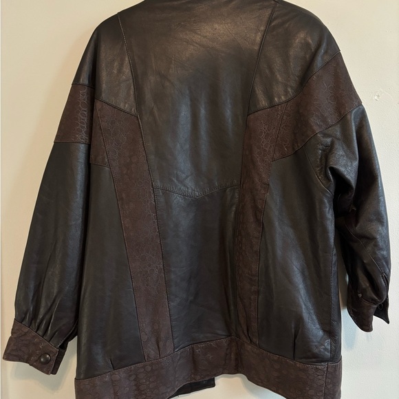 Vintage Bomber Chocolate Brown Animal Print Genuine Leather Jacket - Size Large - Picture 13 of 14